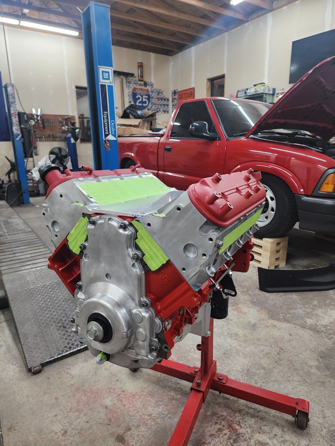 Red LS engine build at High Plains Raceworks